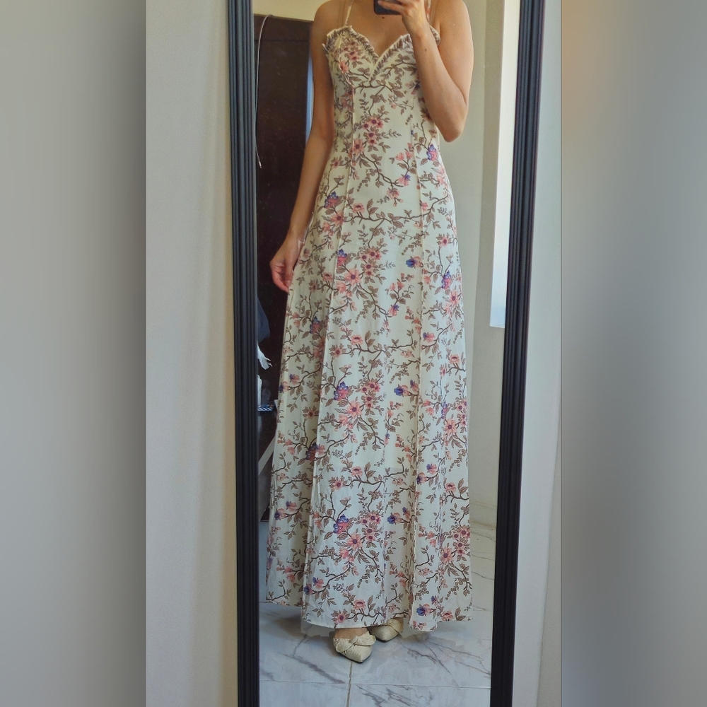 Max Studio Cream Floral Backless Stunning Maxi Dress